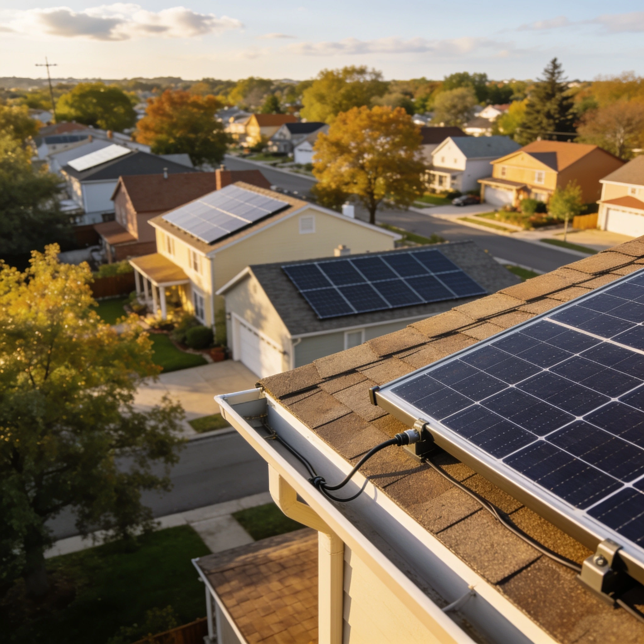 Residential solar panels and home-energy setting — view 1