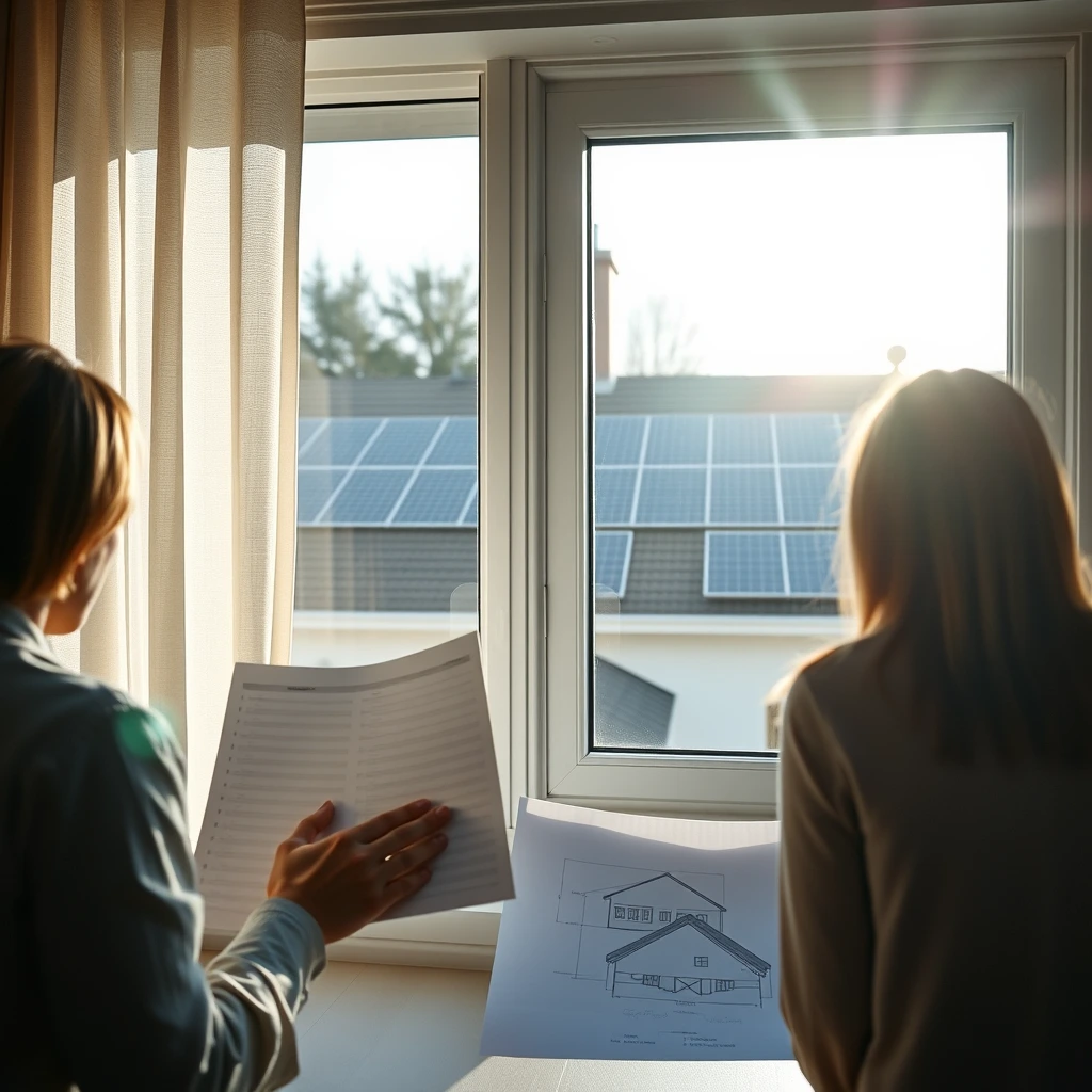 Sunlight falling across residential solar panels — view 1