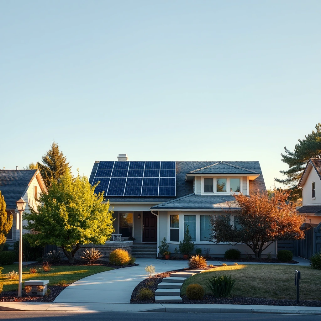 A home with rooftop solar panels in a regional residential setting