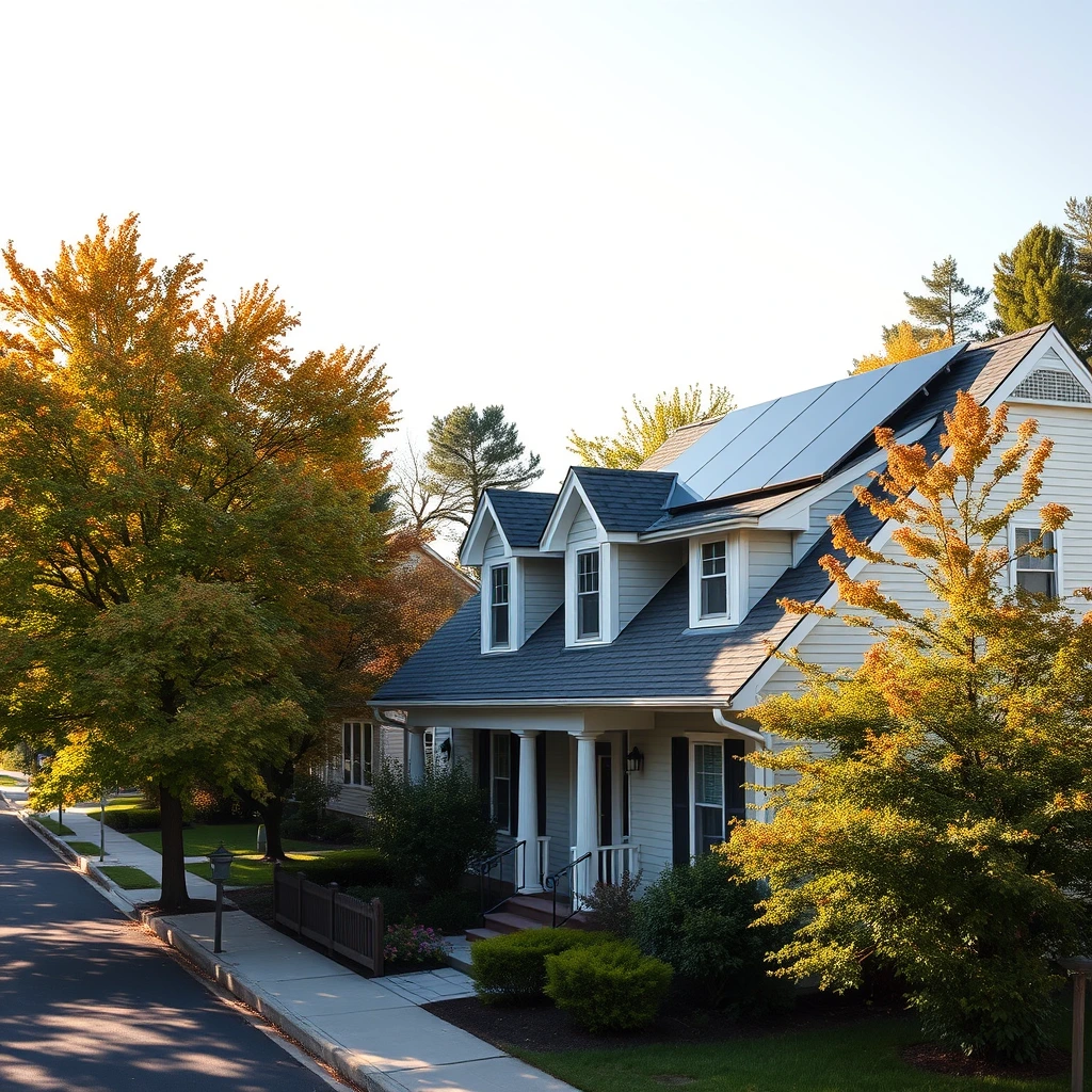 A home with rooftop solar panels in a regional residential setting