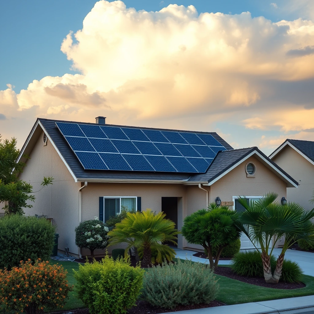 A home with rooftop solar panels in a regional residential setting