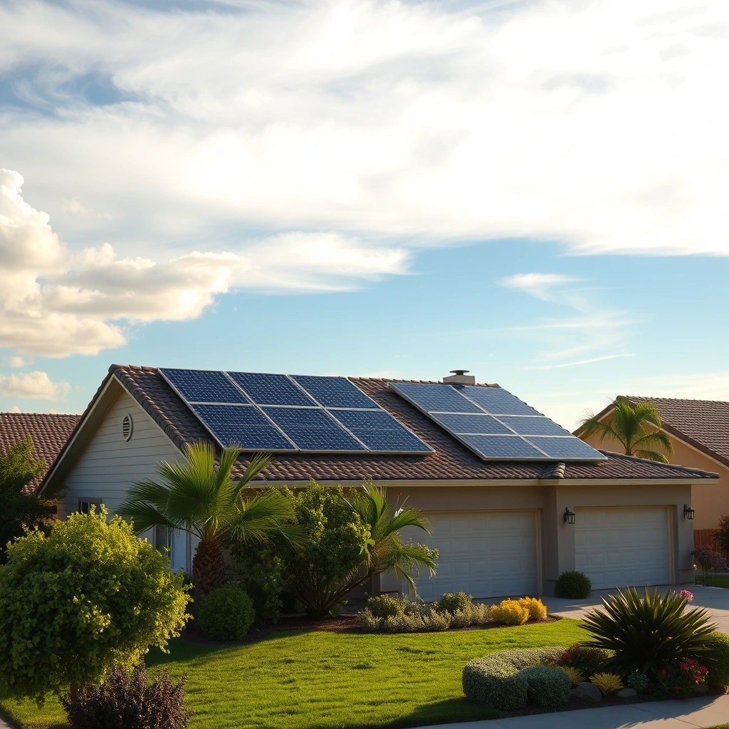 A home with rooftop solar panels in a regional residential setting
