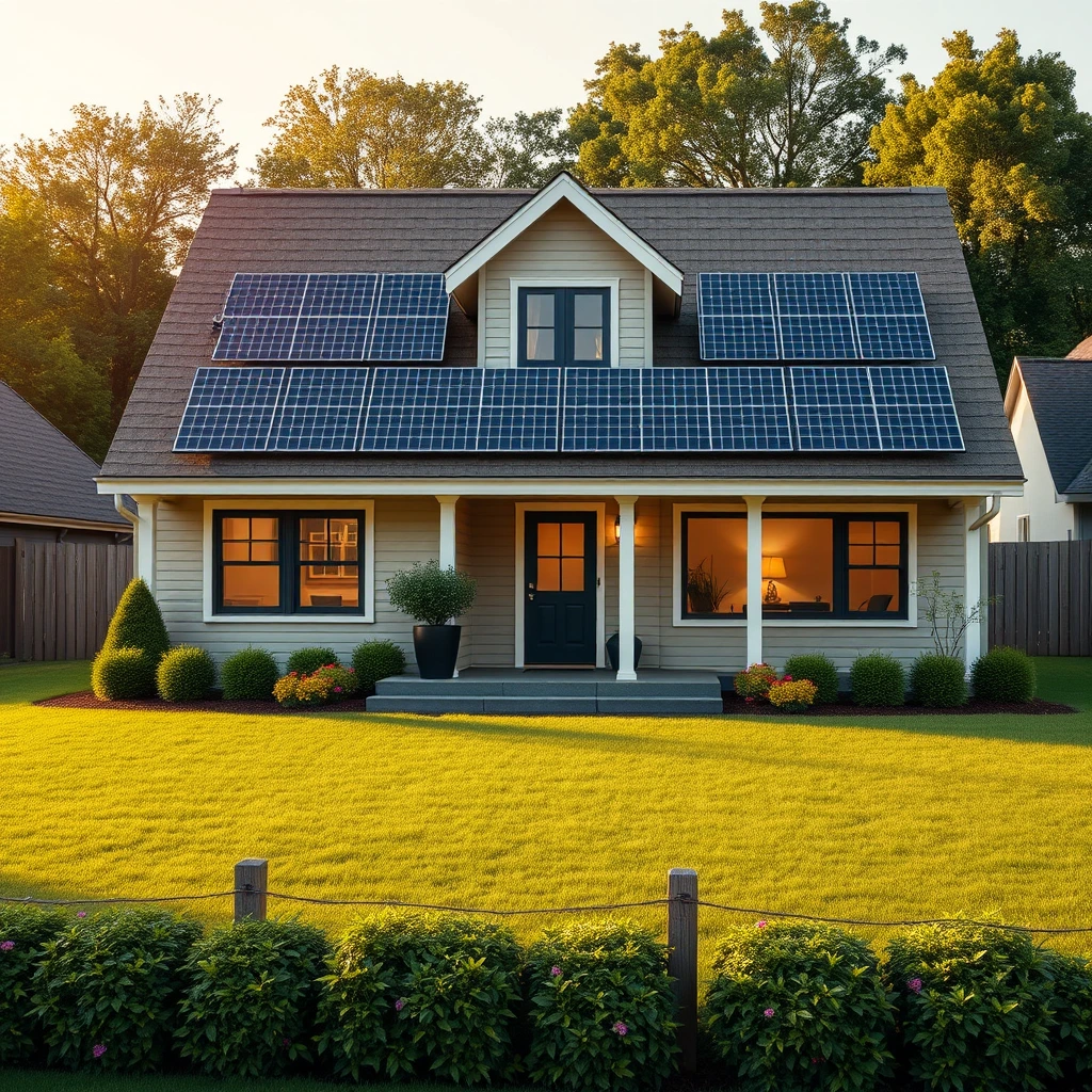 A home with rooftop solar panels in a regional residential setting