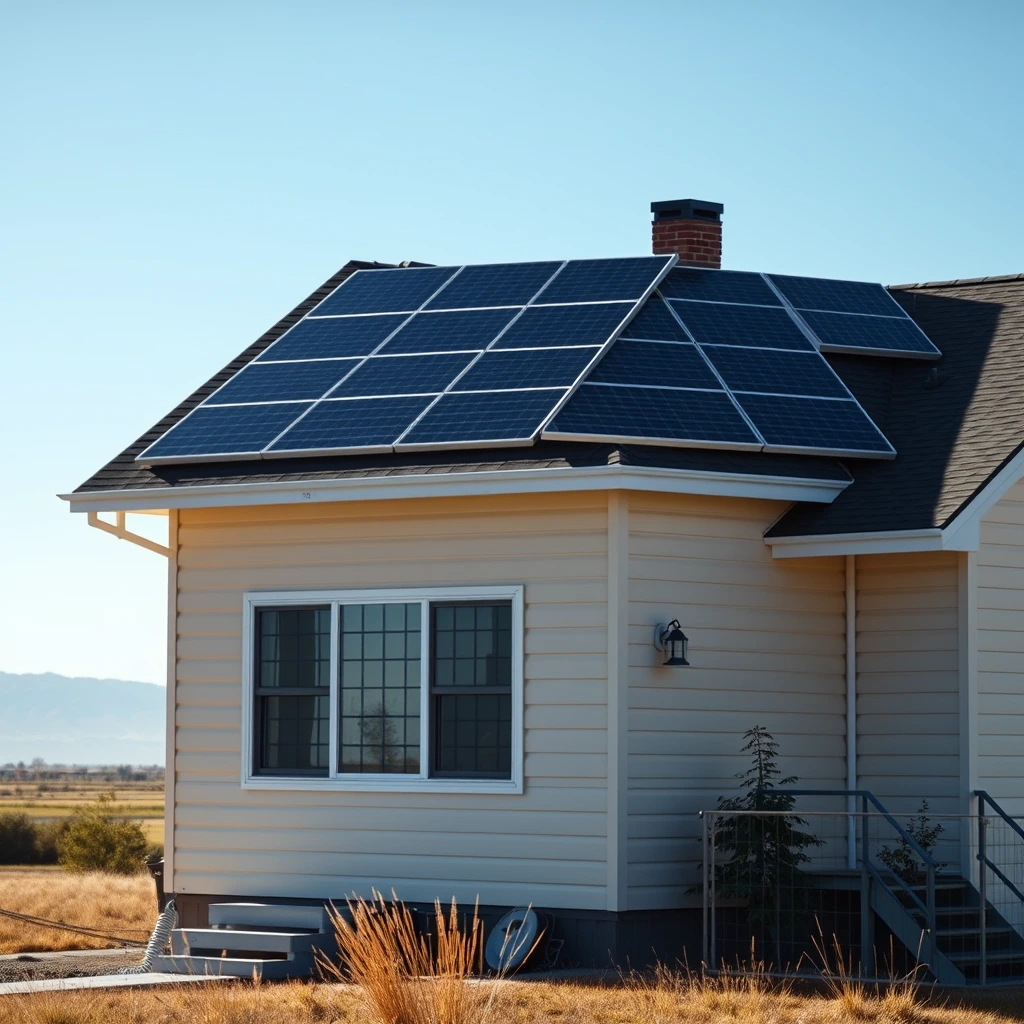 A home with rooftop solar panels in a regional residential setting