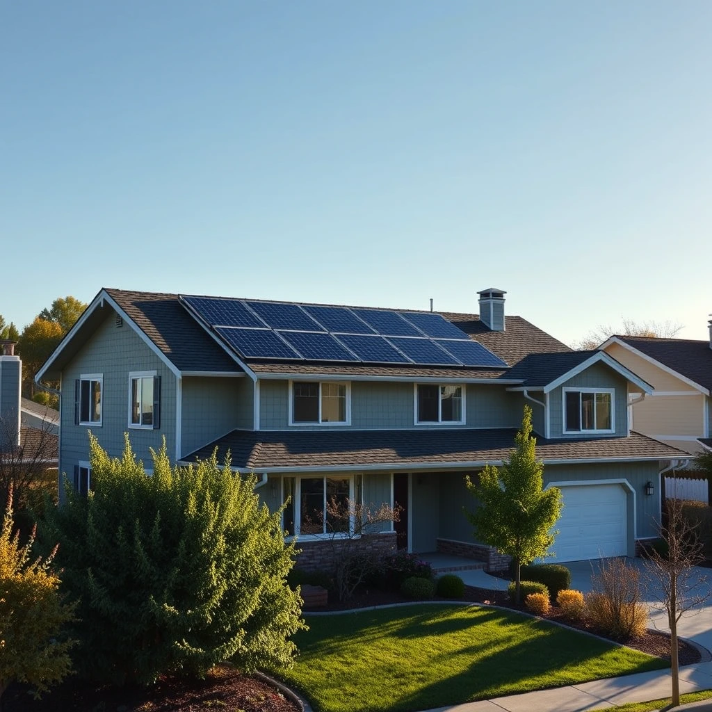 A home with rooftop solar panels in a regional residential setting