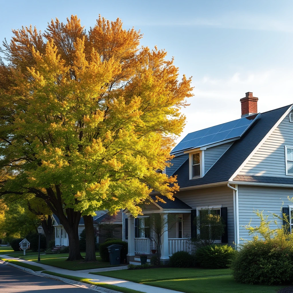 A home with rooftop solar panels in a regional residential setting
